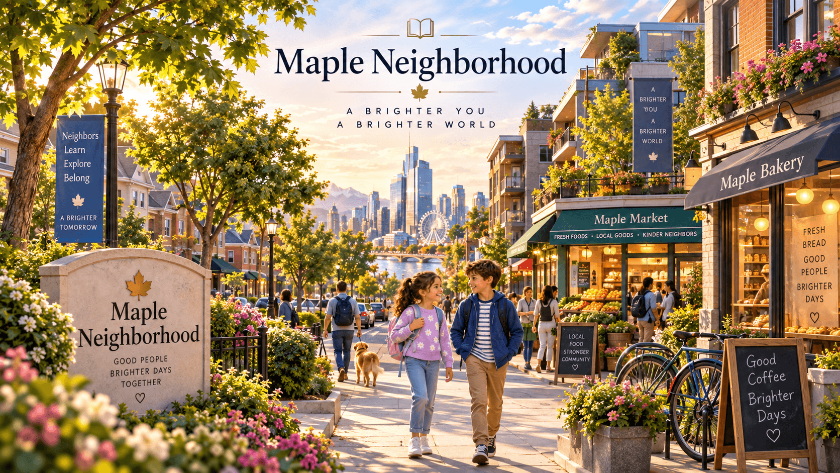 Maple Neighborhood: walkable streets, neighbors, a market and a bakery.